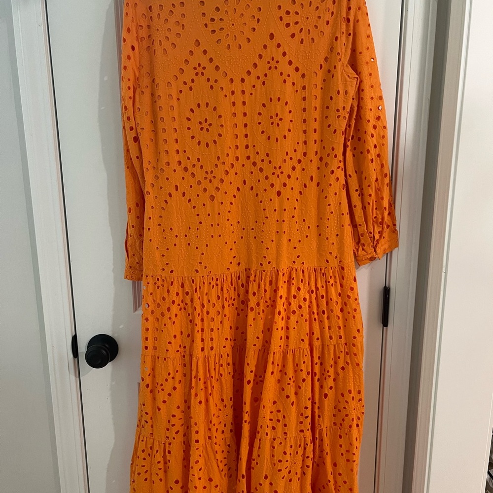 Zara Vibrant Orange Long Sleeve Eyelet Dress - Picture 4 of 6